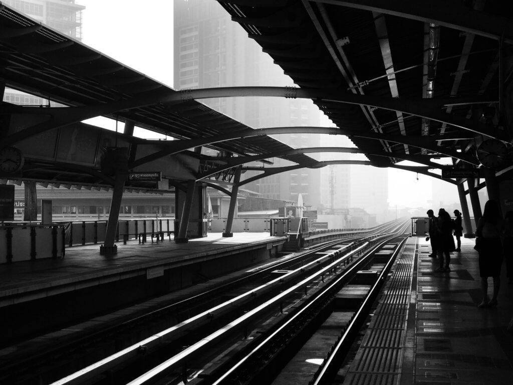 train station in black and white